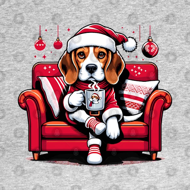 Beagle Dog Drinking Coffee Christmas by Graceful Designs